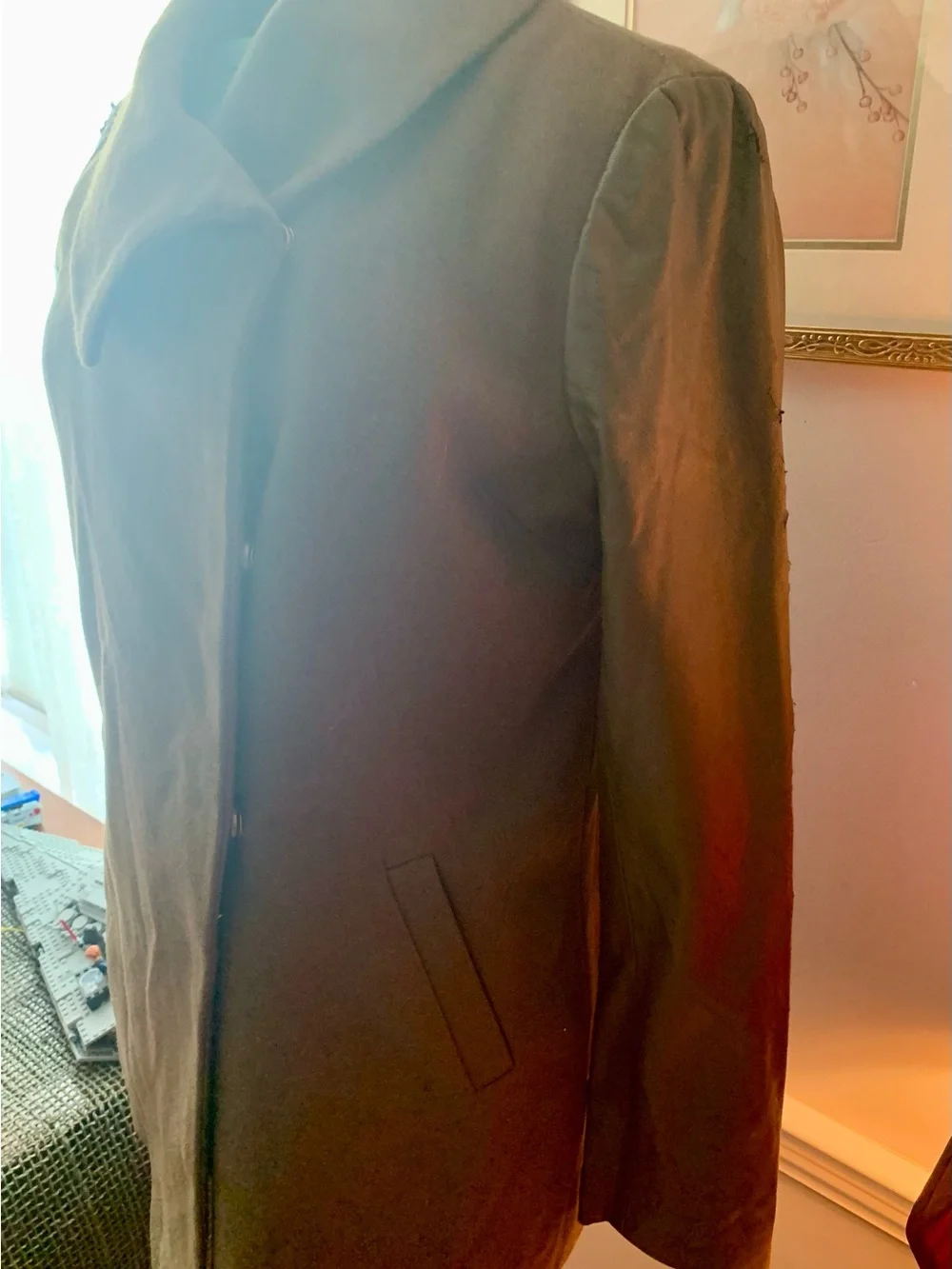Tinley Road Olive Green Wool Blend Coat with Vegan Leather Sleeves